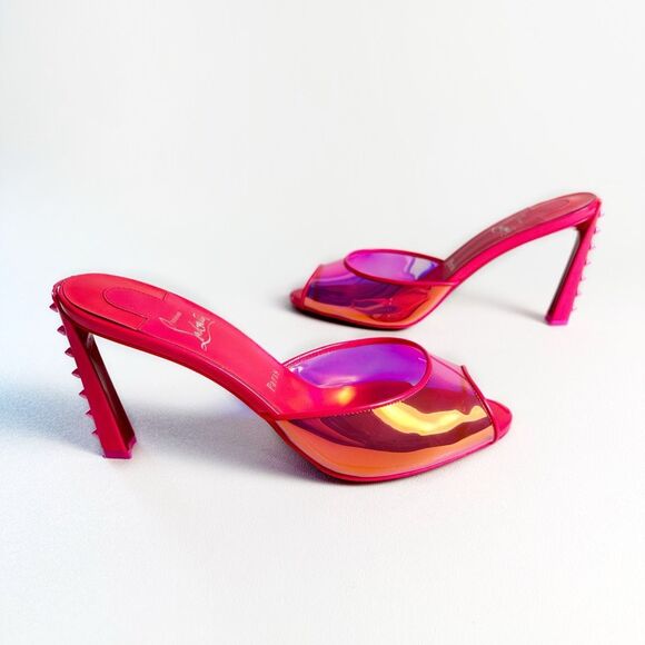 CHRISTIAN LOUBOUTIN Me Condorapik Pink Slide Heels Size 39 US 8.5 Spike Peep Toe - Picture 4 of 13